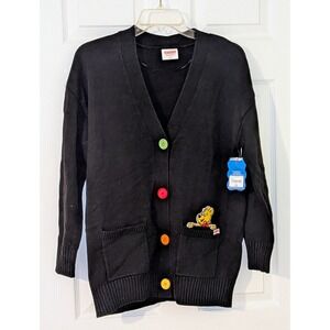 Haribo Gummy‎ Bears Black Cardigan Sweater with Patch Colorful Buttons Small NWT